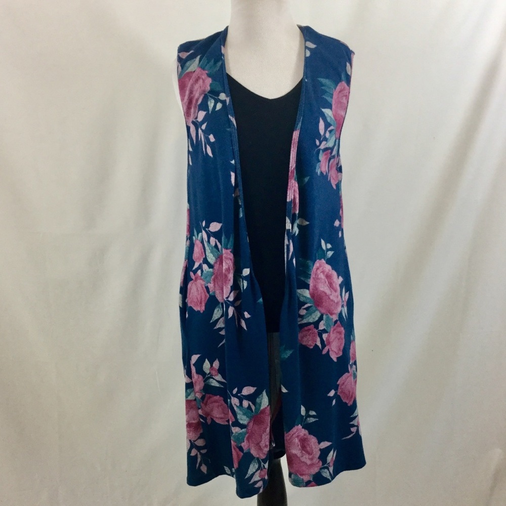 Sleeveless Long Floral Print Vest with Pockets